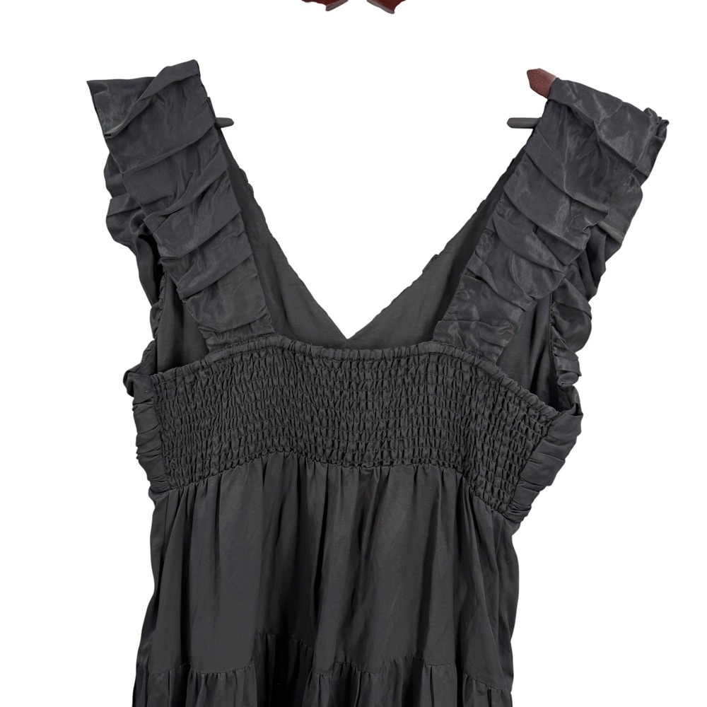 Chelsea 28 Dress Size Large Black Ruffle V-Neck Smocked Tiered Maxi Linen Blend - Picture 7 of 9